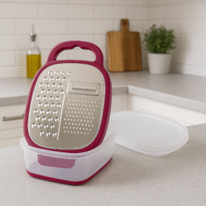 Kitchen grater with container and lid